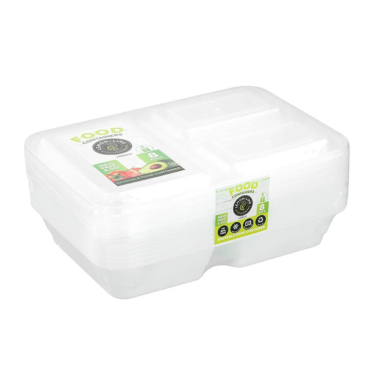 L&L Food Prep 3 Section Containers, 1200ml, 8pk - Image 2