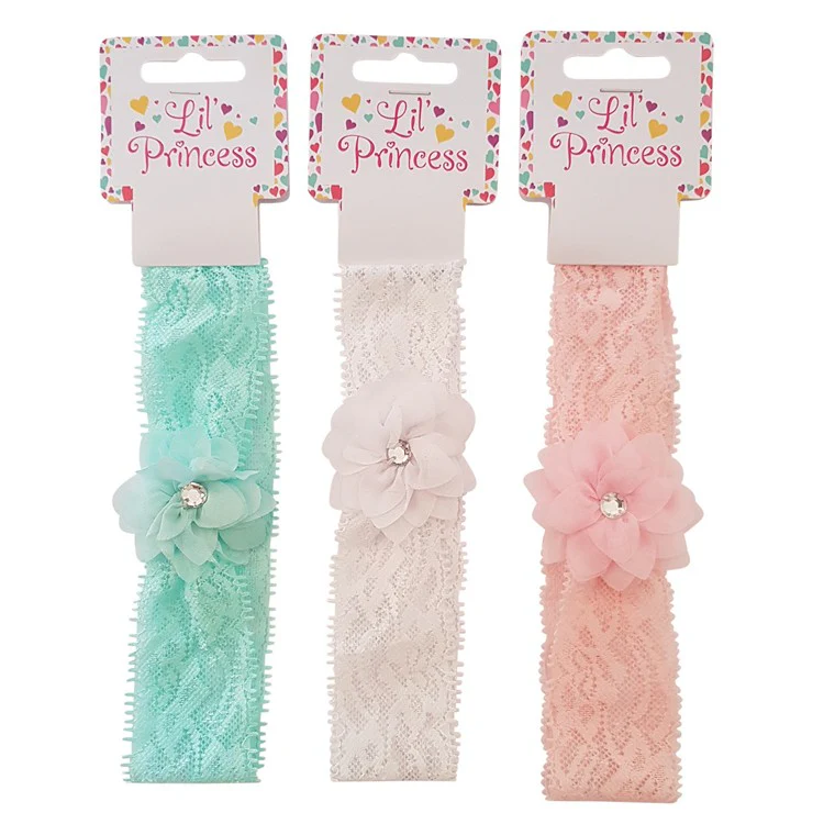 Little Princess Stretch Headband, Flower, 3 Asstd Colours