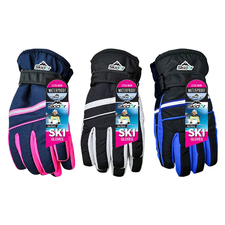 Ladies Ski Gloves, Water Resistant, 3 Asstd Colours - Image 4