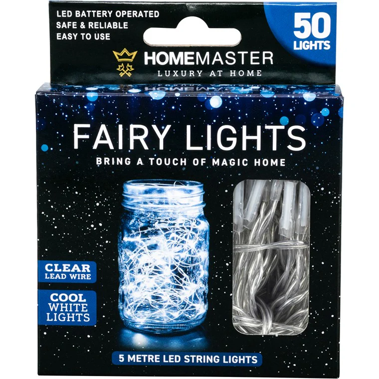 5m Fairy Lights, 50 LED, Cool White