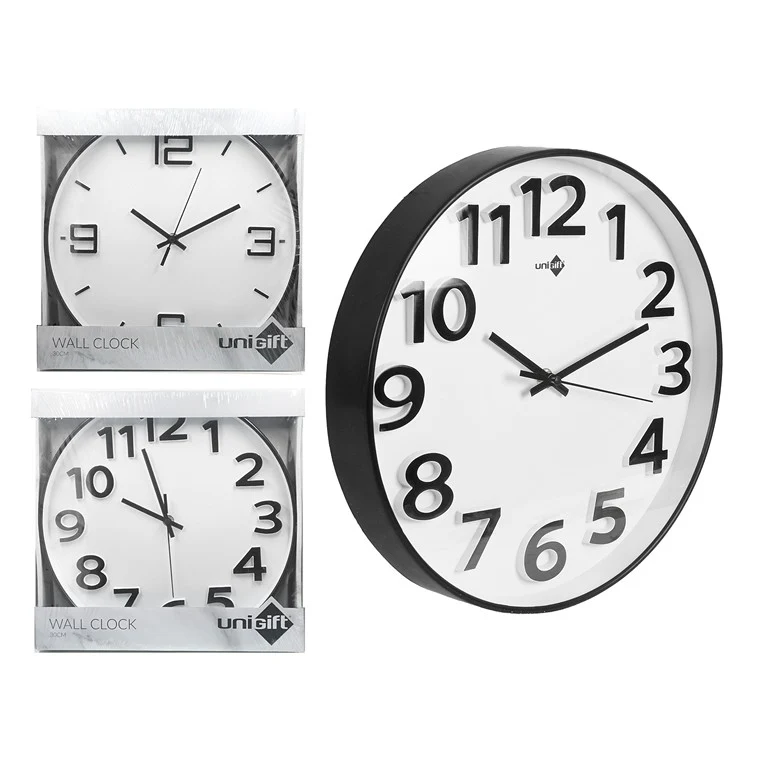 Wall Clock, Black, 30cm, 2 Asstd Designs